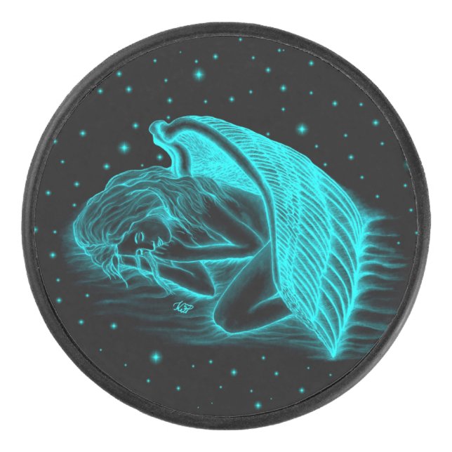 A sleeping Angel Hockey Puck (Front)