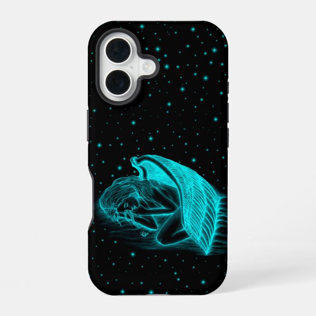 A sleeping Angel in black and green design iPhone 16 Case (Back)