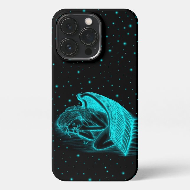 A sleeping Angel in black and green design iPhone Case (Back)