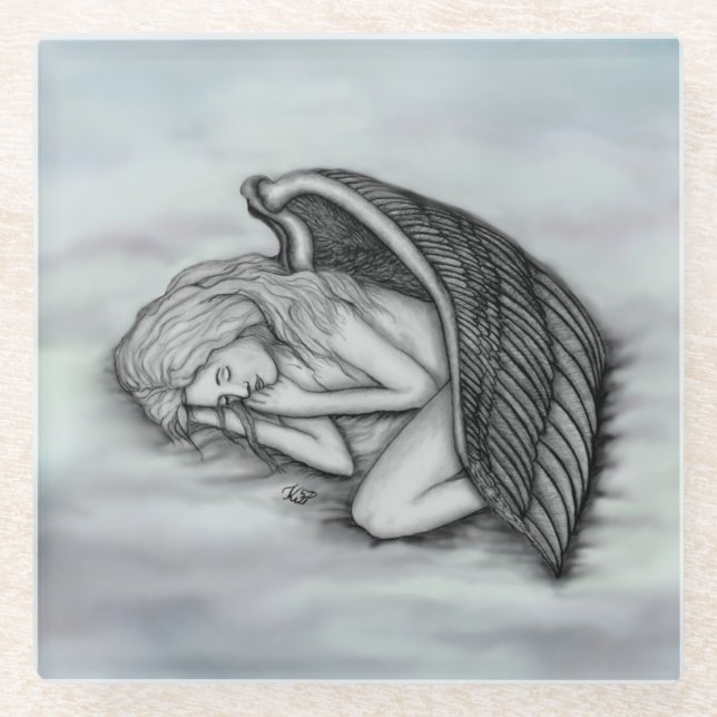 A sleeping Angel on the heavens clouds Glass Coaster (Front)