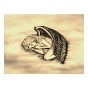 A sleeping Angel on the heavens clouds gold design Poster