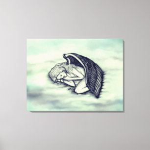 A sleeping Angel on the heavens clouds in green Canvas Print