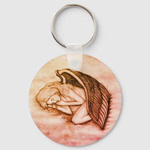 A sleeping Angel on the heavens clouds in marmor Key Ring