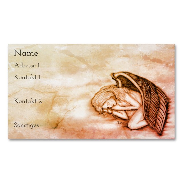 A sleeping Angel on the heavens clouds in marmor Magnetic Business Card (Front)