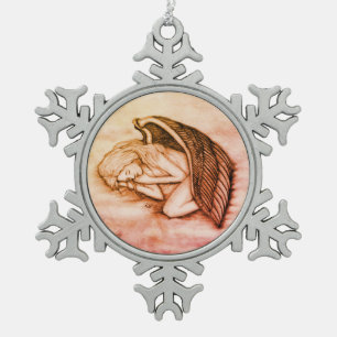 A sleeping Angel on the heavens clouds in marmor Snowflake Pewter Christmas Ornament