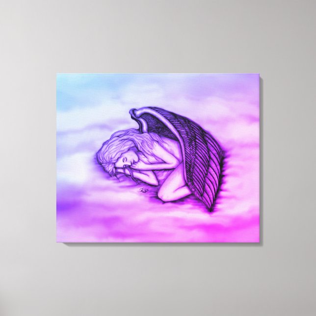 A sleeping Angel on the heavens clouds in pink Canvas Print (Front)