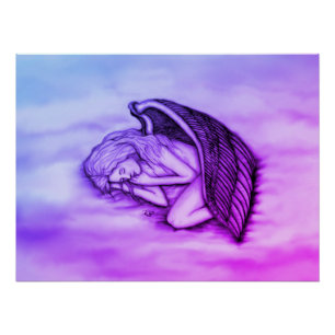 A sleeping Angel on the heavens clouds in pink Poster