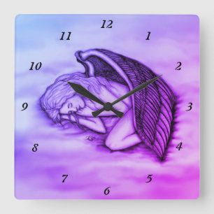 A sleeping Angel on the heavens clouds in pink Square Wall Clock