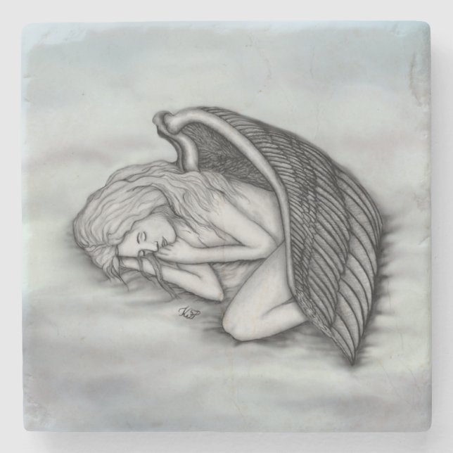 A sleeping Angel on the heavens clouds Stone Coaster (Front)