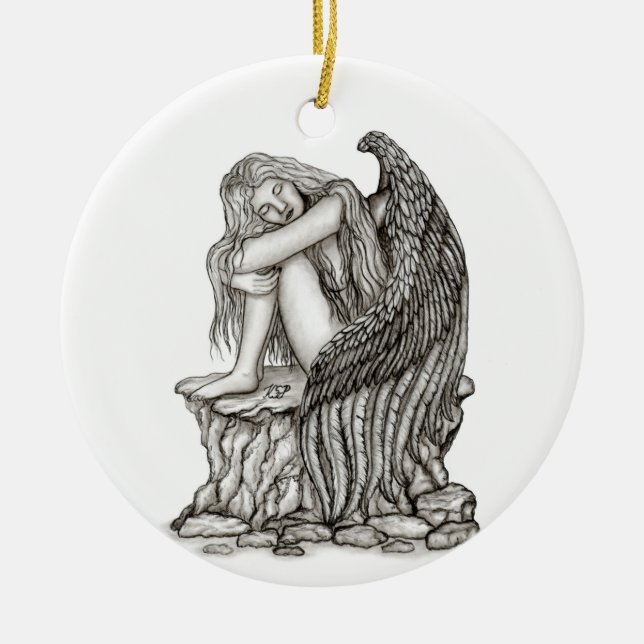 A sleeping Angel on the Stone Ceramic Tree Decoration (Front)