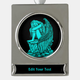 A sleeping Angel on the Stone Silver Plated Banner Ornament