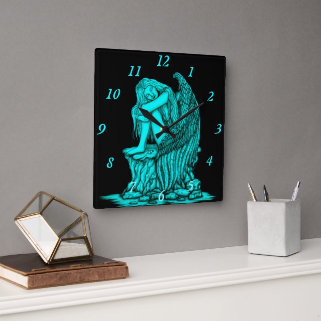 A sleeping Angel on the Stone Square Wall Clock (Office)