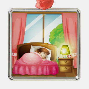 A sleeping girl on a bed metal tree decoration