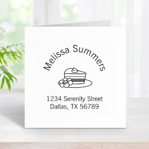 A Slice of Cake on a Plate Arch Address Rubber Stamp