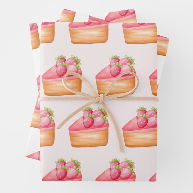 A Slice of Strawberry Fruit Cake  Wrapping Paper Sheet (In situ)