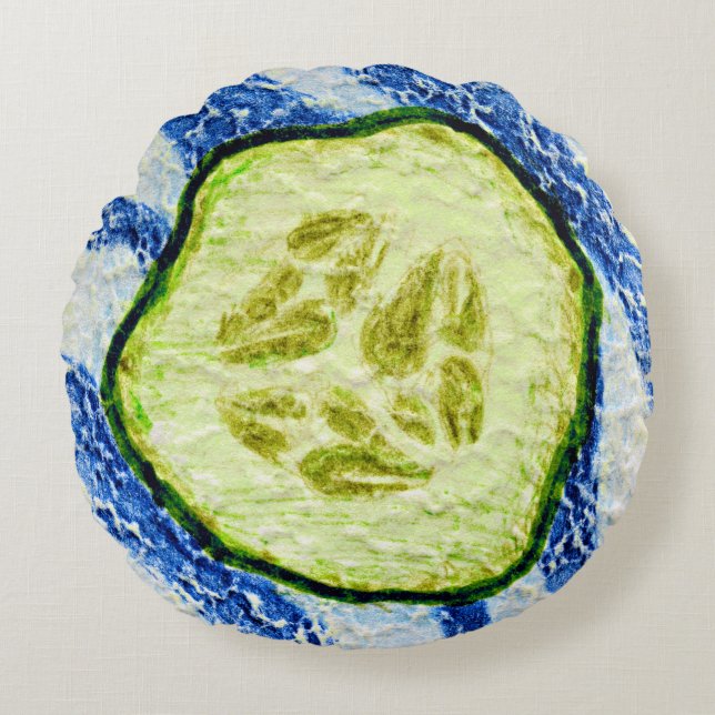 A Slice of Summer Cucumber Gherkin Round Cushion (Front)