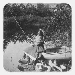 A Slight Nibble - Vintage 1906 Stereoview B&W Square Sticker