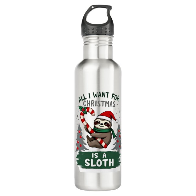 A Sloth For Christmas. Cute, Christmas Sloth With  710 Ml Water Bottle (Front)