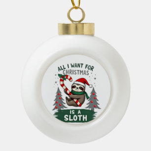 A Sloth For Christmas. Cute, Christmas Sloth With Ceramic Ball Christmas Ornament