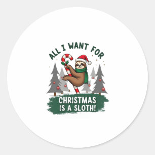 A Sloth For Christmas. Cute, Christmas Sloth With Classic Round Sticker