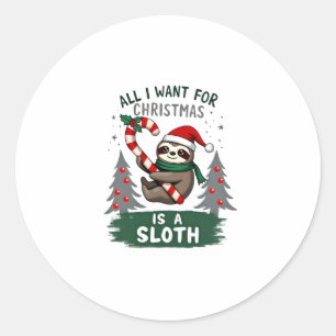 A Sloth For Christmas. Cute, Christmas Sloth With Classic Round Sticker