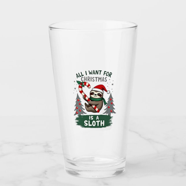 A Sloth For Christmas. Cute, Christmas Sloth With  Glass (Front)