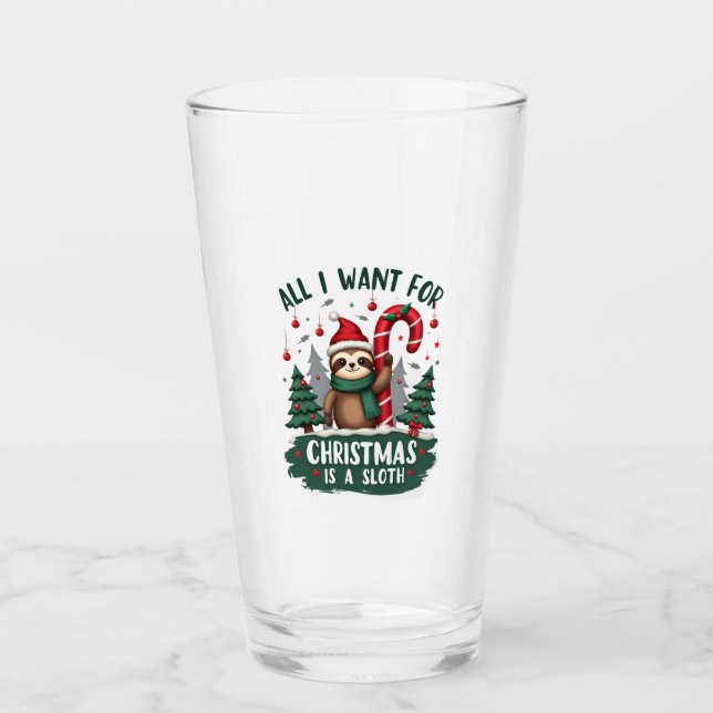 A Sloth For Christmas. Cute, Christmas Sloth With  Glass (Front)