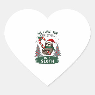 A Sloth For Christmas. Cute, Christmas Sloth With Heart Sticker