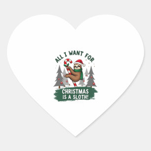 A Sloth For Christmas. Cute, Christmas Sloth With Heart Sticker