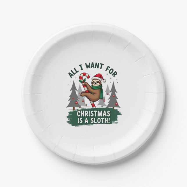 A Sloth For Christmas. Cute, Christmas Sloth With  Paper Plate (Front)
