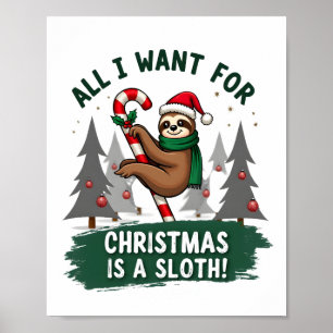 A Sloth For Christmas. Cute, Christmas Sloth With Poster