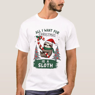 A Sloth For Christmas. Cute, Christmas Sloth With T-Shirt