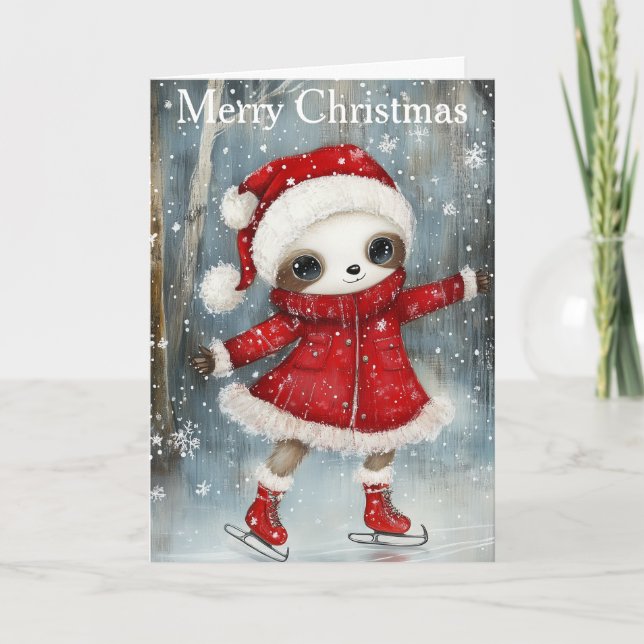 A Sloth Ice Skating Holiday Card (Front)