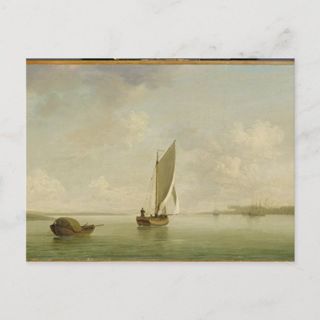 A Smack Under Sail in a Light Breeze in a River, c Postcard (Front)
