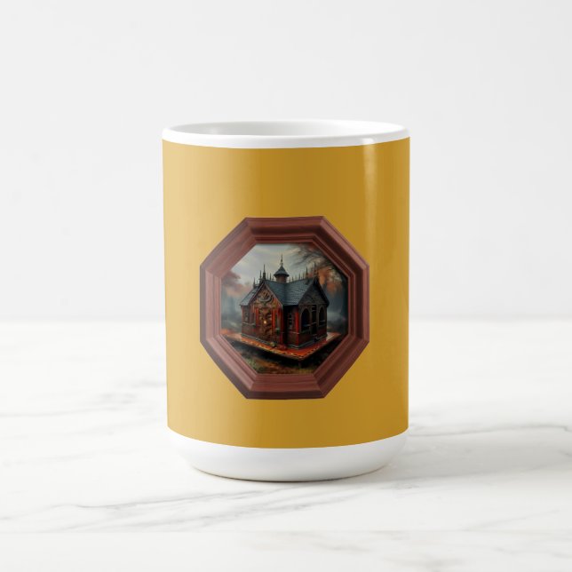 A Small Cabin Sits On A Platform In A Clearing Coffee Mug (Center)
