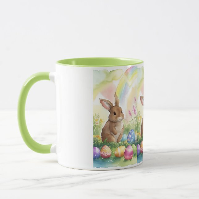 A Small Cute Bunny with Coloured Eggs & Rainbow Mug (Left)