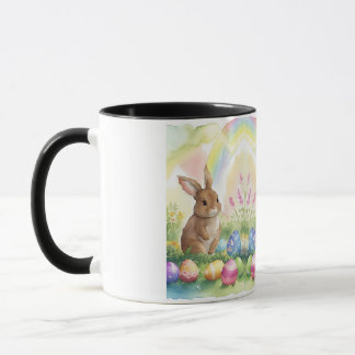 A Small Cute Bunny with Coloured Eggs & Rainbow Mug