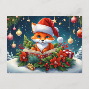 A small fox dressed as Santa 3a Postcard