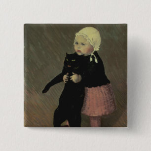 A Small Girl with a Cat, 1889 15 Cm Square Badge
