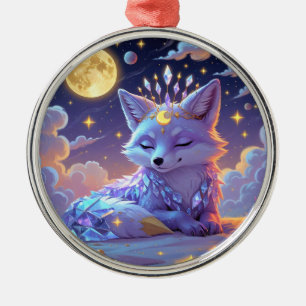 A small Star Whisper Moonlit Fox sleeping peaceful Metal Tree Decoration