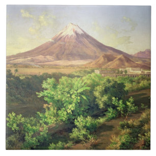 A Small Volcano in Mexican Countryside, 1887 (oil Tile