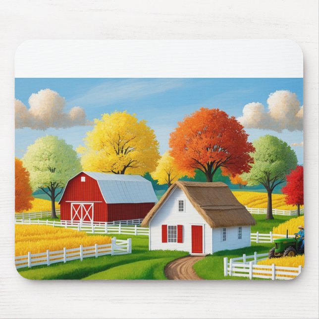 A small white, thatched roof cottage mouse mat (Front)