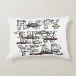 a smart happy new year design for cars lovers  decorative cushion