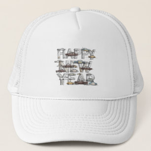a smart happy new year design for cars lovers trucker hat