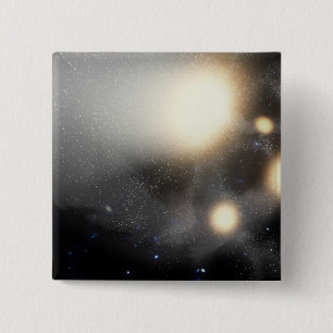A smash-up of galaxies 15 cm square badge