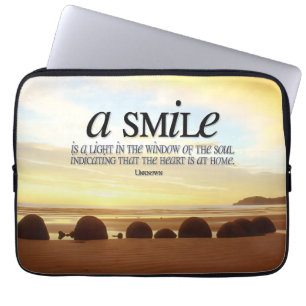 "A smile is a light" Inspirational Quote Laptop Sleeve