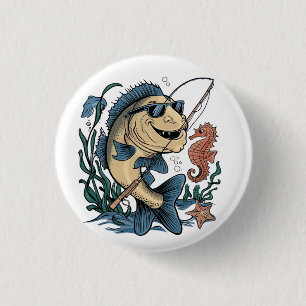 a smiling fish 3 cm round badge