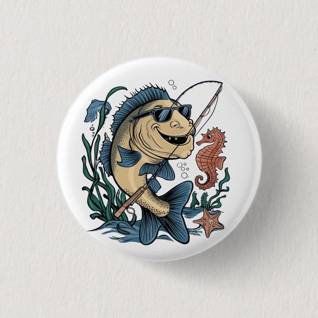 a smiling fish 3 cm round badge (Front)