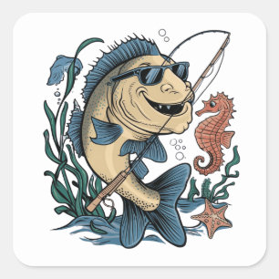 a smiling fish square sticker