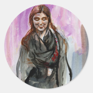 A Smiling Girl in Black Classic Round Sticker